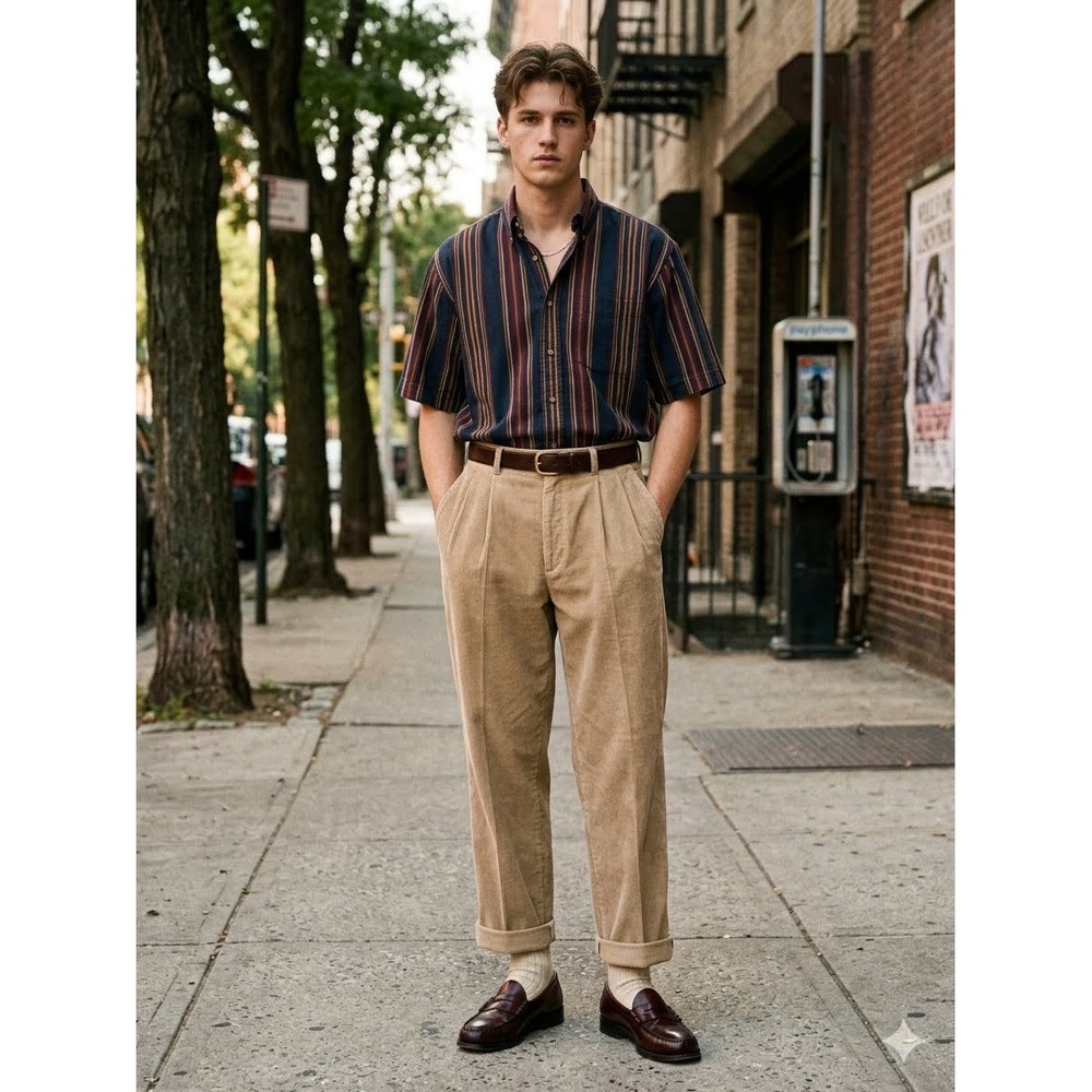 Vtg Chaps Ralph Lauren Pleated Corduroy 40x32 Tan Cuffed Relaxed Grandpacore